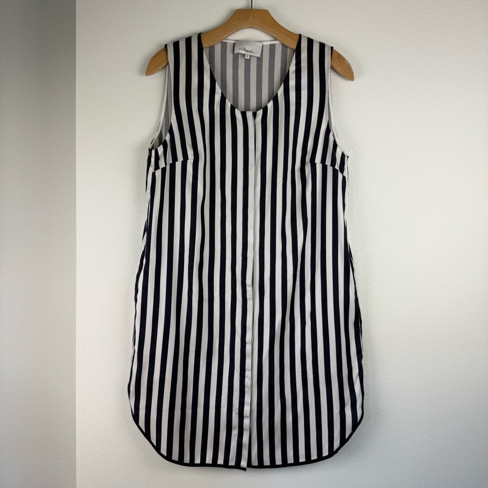 3.1 Phillip Lim Navy White Striped Shirt Dress Womens Size 8 Button Down - Picture 2 of 14